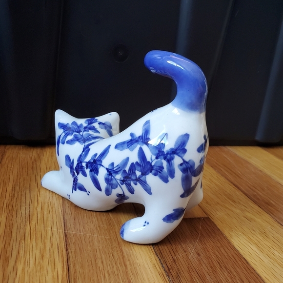 Cat kitten coin bank blue white floral print small - Picture 5 of 9